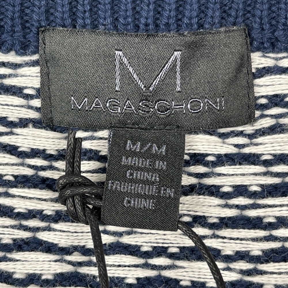 Magaschoni Men's Knit Sweater Medium Navy Blue White Crewneck Cotton Preppy NWT - Picture 8 of 9
